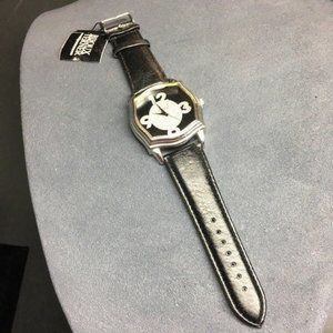 Bijoux Terner Leather Watch Tags As Is Black Silver Rhinestone Retro BoHo